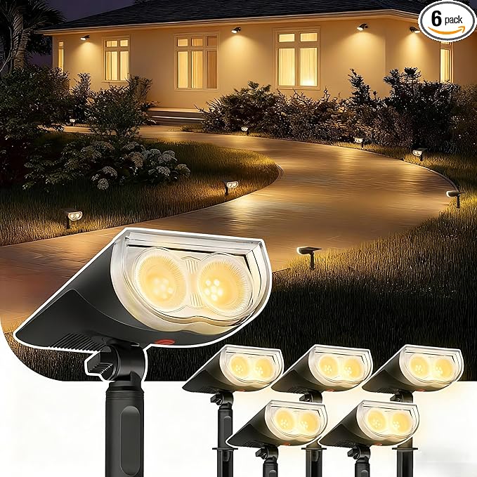 Linkind Solar Spotlights Outdoor Waterproof Dusk to Dawn Warm White 6 Pack | StarrayS Mini, 2 Lighting Modes, 3000K, IP65, Adjustable Head for Landscape Garden Yard Patio Flag Tree Backyard Pathway