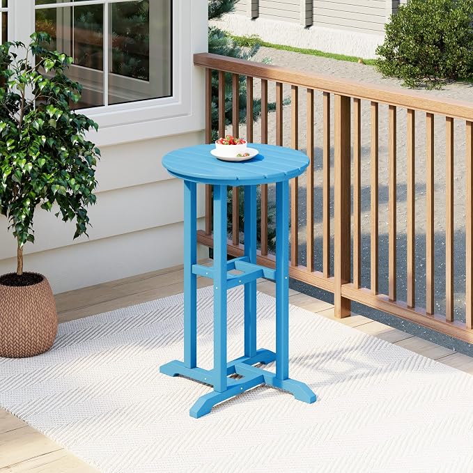 Costaelm Outdoor Bar Table, 37" Counter Height Round Patio Cocktail Bar Table, Patio Bar Table Bistro Dining Table Pub Table for Front Porch Deck, Backyard, Garden, Pacific Blue