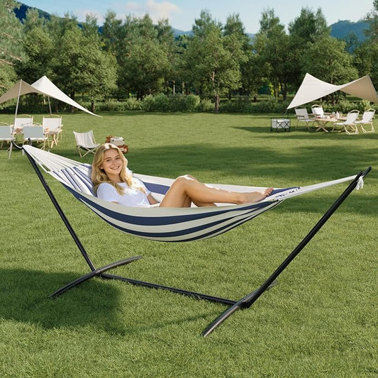 2-Person Hammock with Stand for Outside, Portable Heavy Duty Hammock | Space Saving Steel Stand, 450lb Capacity for Garden, Backyard or Patio