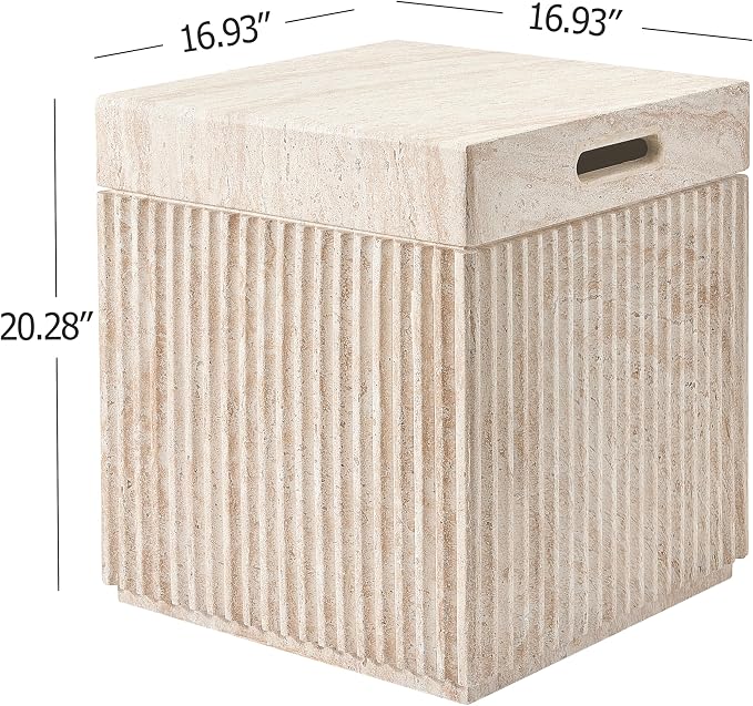 Christopher Knight Home Livia 20.28" Tall Outdoor Square Accent Side Tables Set of 6, Patio Decorative End Tables with Fluted Design, MGO Garden Stool for Patio Balcony & Garden Decor, Travertine