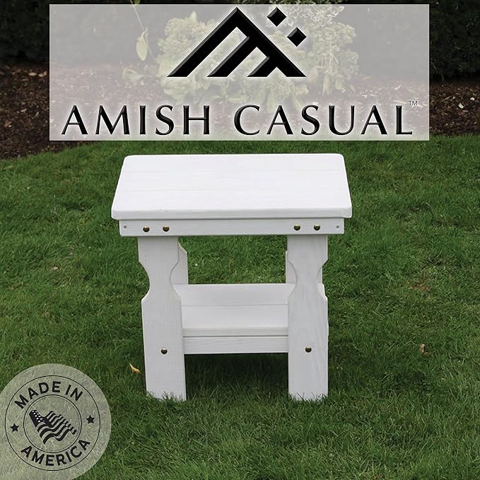 Amish Casual Heavy Duty Outdoor Wood End Table in Semi-Solid White Stain - Quality Crafted in The USA from Treated Pine by Amish Artisans