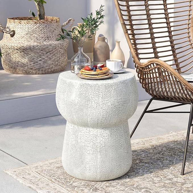 Outdoor Patio Faux Stone Accent Table, Modern Concrete Coffee Table with Double Barrel Shape Side Table, Garden Stool End Table for Patio, Garden, Backyard - 14.37" Grey MgO