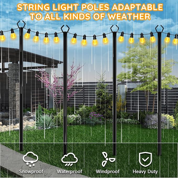 AHRLHR 2 Pack String Light Poles,Poles for Outdoor String lights10 Ft Metal Poles with Fork for Outdoor String Lights,Outdoor Light Poles with Fork,Patio,Deck,Backyard