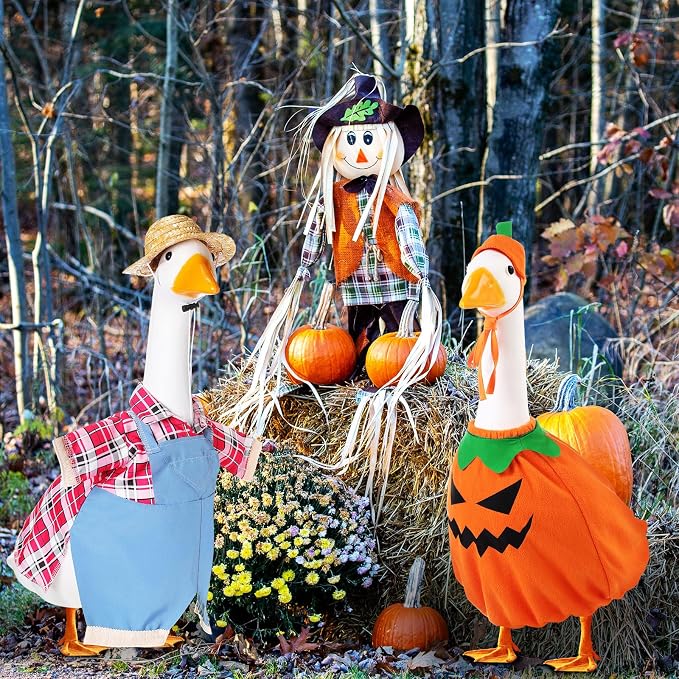2 Set Halloween Goose Outfit Lawn Porch Goose Cloths Plastic Clothing Fall Halloween Outfit for 23 Inches Outdoor Patio Yard Lawn Art Decoration