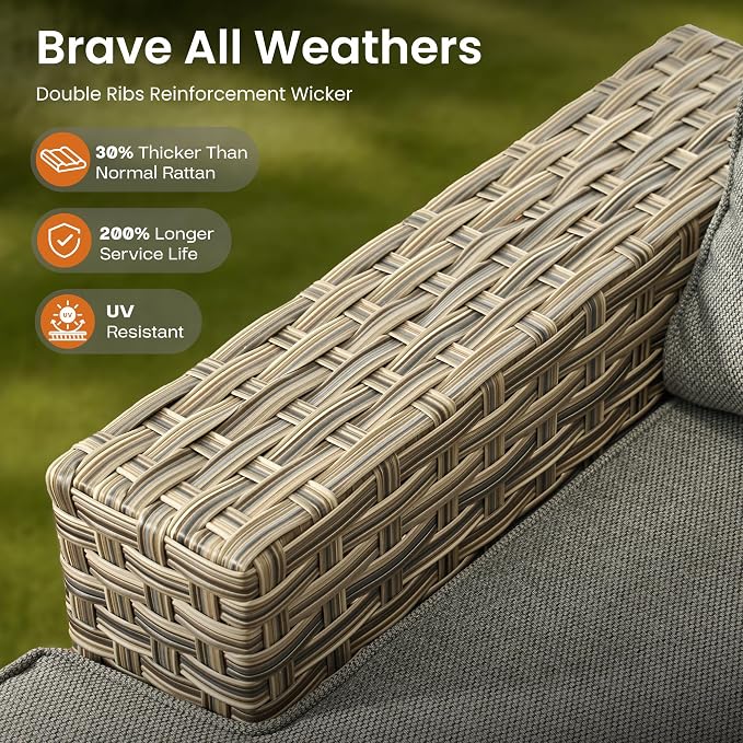 ovios 7 Piece Patio Sectional Furniture, Rattan Wicker Coversation Couch Set, Outdoor Sofa Set for Outside Porch Balcony Backyard Pool,Dark Grey