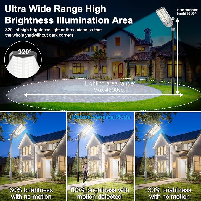 Solar Street Lights Outdoor Waterproof - Large 10000W Commercial Outdoor Solar Light Dusk to Down with Motion Sensor Remote Control LED Parking Lot Flood Lights for Yard Garden Walkway