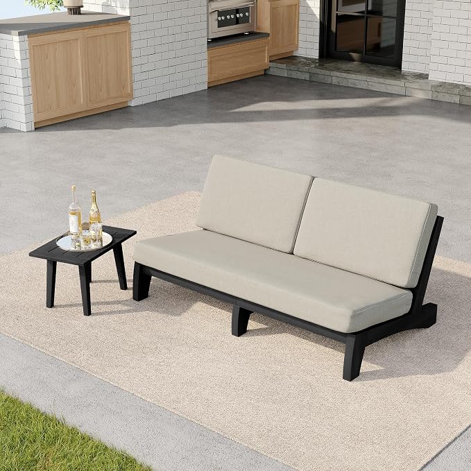 2 Pieces Patio Furniture Sets, All-Weather Outdoor Wood Bistro Set Patio Conversation Side Table Chiars and Patio Loveseat for Balcony, Backyard