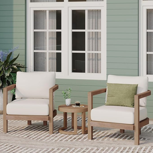 Christopher Knight Home Orion 3 Pieces Acacia Furniture Set, Patio Chair Chat Set with Coffee Table, Outdoor Acacia Wood Conversation Set for Garden Porch Backyard Balcony, Brown Wash+Beige