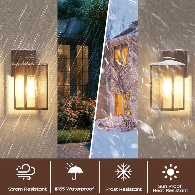 WIHTU Outdoor Front Porch Light Wall Mount, Exterior Lighting Fixtures | 10.65inch, Anti-Rust Metal Frame, Tempered Glass, E26 Base, Waterproof, Easy Install, Wall Sconce for Patio, Garage, Entryway
