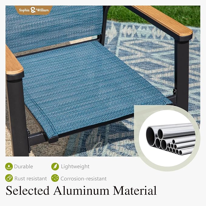 Sophia & William Patio Dining Set for 8, Square Table & Aluminum Chairs | Metal table, Blue Stackable Chairs, Breathable & quick-drying, Light-weight & space-saving, Umbrella Hole, Outdoor