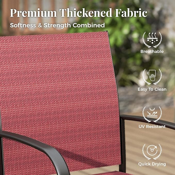 MIXPATIO 7 Pieces Patio Table and Chairs Set, Patio Dining Set for 6, 6 Textilene Chairs and 1 Wood-Like Rectangle Steel Table with Umbrella Hole, for Deck Backyard Lawn Poolside, Red