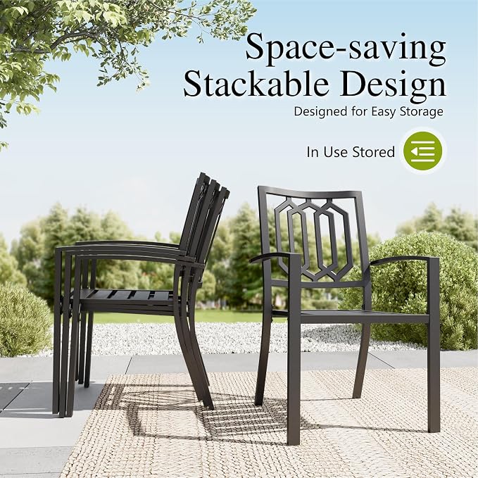 Sophia & William Round Patio Table and Chairs Set, Outdoor Dining Set for 4, 5 Piece Metal Patio Furniture, 42" Black Table(Geometry)