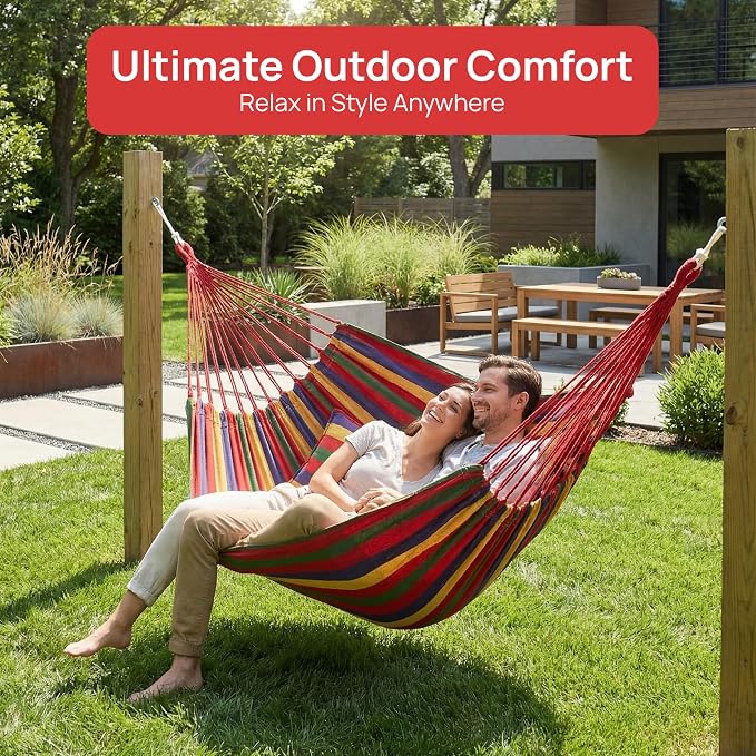 Gardenised Multicolor Striped Fabric Hanging Hammock Chair with Two Matching Cushions Hanging Ropes & Storage Bag Suitable for Patios Balconies Porches and Compatible Indoor Overhead Supports