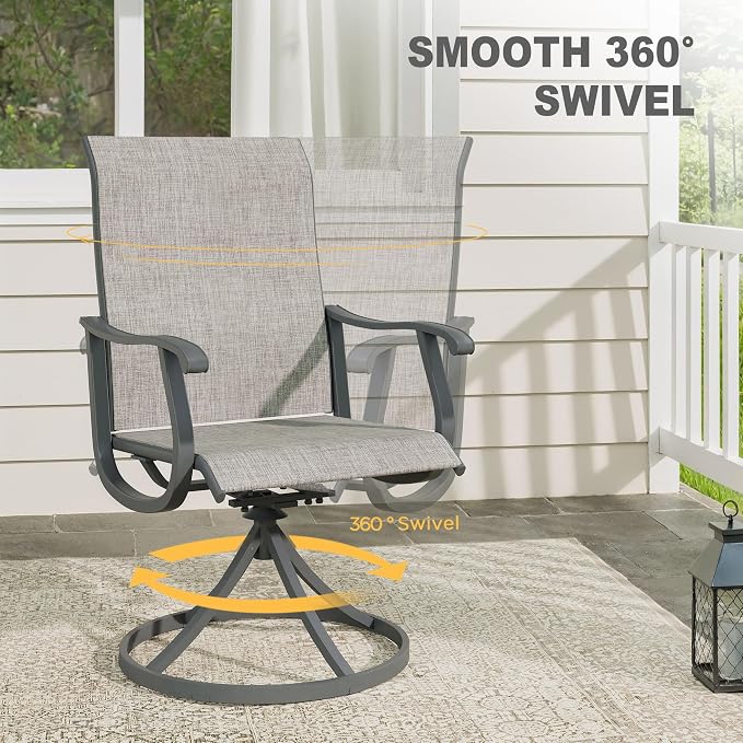 VICLLAX Patio 7 Pieces Outdoor Dining Set, 50" Round Metal Table with Umbrella Hole and 6 Swivel Textilene Chairs for Lawn, Garden, Porch,Dark Grey/Grey