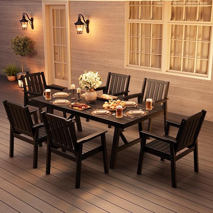GAOMON Outdoor Patio Dining Chairs Set of 2, All-Weather HDPE Garden Dining Chairs with Armrests, Wide Seat and Sturdy Frame,Waterproof Design, for Garden, Backyard, Deck, Black