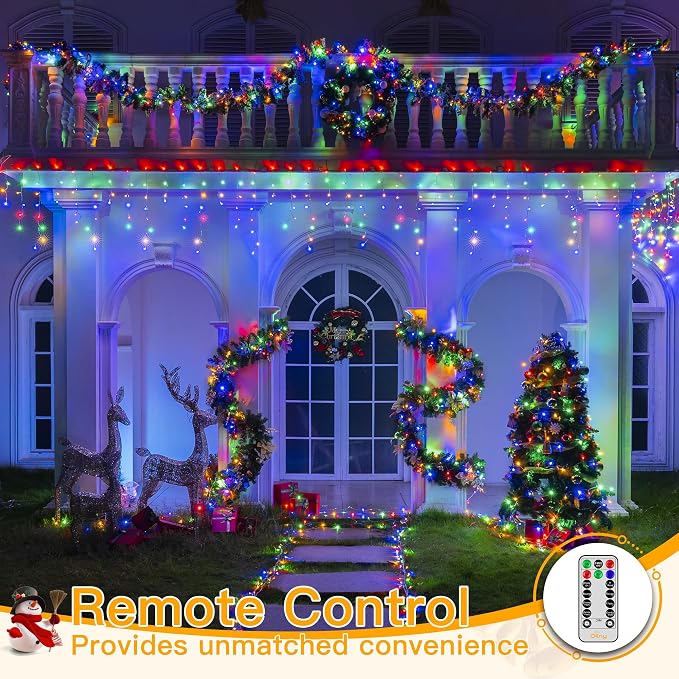 Ollny Icicle Lights for Outside 1000LED 82FT, Multicolor Christmas Light with Remote 8Modes Timers Waterproof Dimmable, Plug in Hanging Lights for Outdoor Indoor House Roof Holiday