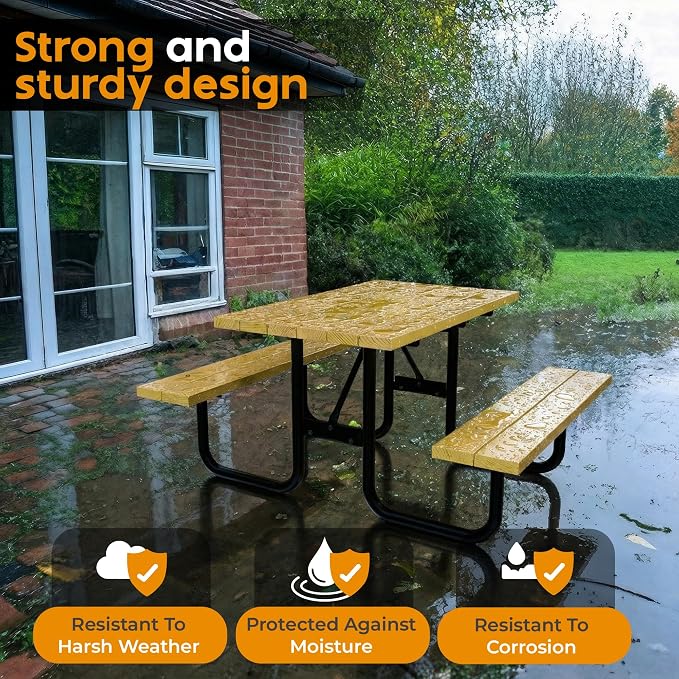 Commercial Wood Picnic Table with Metal Frame & 1.38" Thick Pine (Radiata Pine, 4' Rectangular)