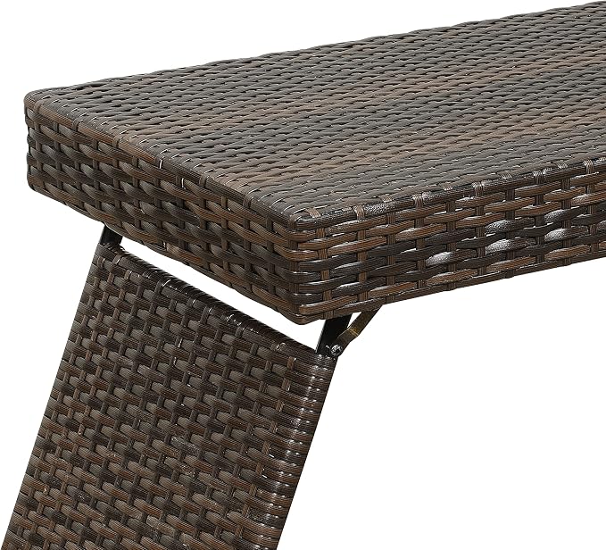 AC Pacific Portable Folding Wicker Table for Eating, Outdoor Deck Furniture with Weather-Resistant Rattan, Rectangle Foldable Patio Coffee Stand, Easy to Clean, 23 Inch Wide, Brown