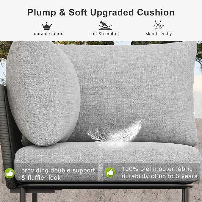 LayinSun 11 Pieces Aluminum Patio Furniture Set, Modern Modular Sectional Sofa with Coffee Table and Upgrade Thickness Cushion