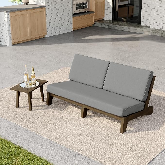 2 Pieces Patio Furniture Sets, All-Weather Outdoor Wood Bistro Set Patio Conversation Side Table Chiars and Patio Loveseat for Balcony, Backyard