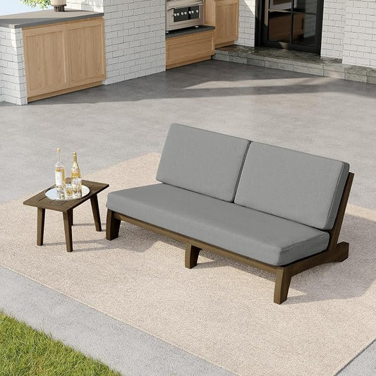 2 Pieces Patio Furniture Sets, All-Weather Outdoor Wood Bistro Set Patio Conversation Side Table Chiars and Patio Loveseat for Balcony, Backyard