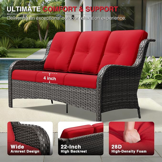 Joyside 9 Piece Wicker Patio Furniture Set, Outdoor Swivel Rocker Patio Chairs with High Back, Deep Seating, Wide Armrest, Thickened Cushions, Outdoor Furniture for Deck, Porch Use