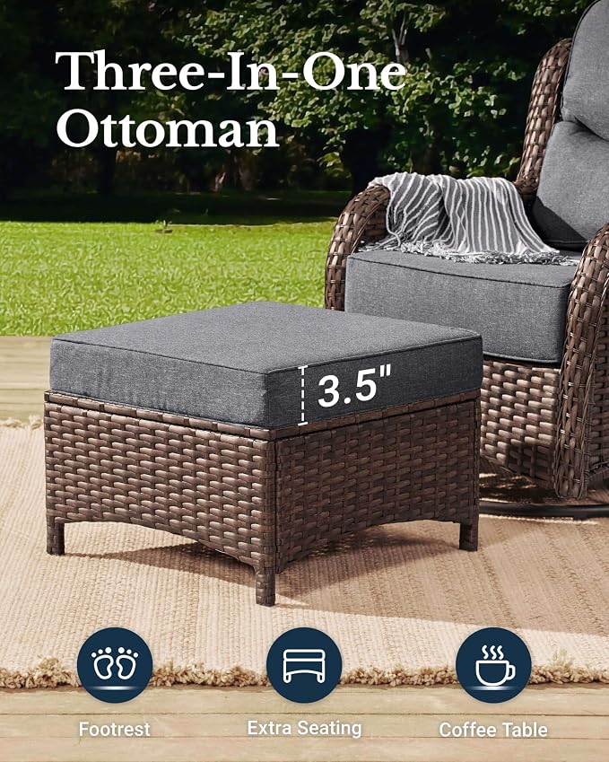 HILLGA Luxury Outdoor Patio Furniture Set with 6-Inch Thick Cushions, High Back Wicker Swivel Rocker Chairs, 13 Pcs All Weather Conversation Set for Large Deck, Yard and Poolside, Gray (V3)