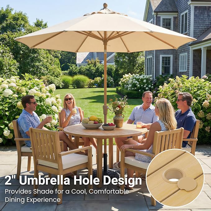 Wisteria Lane 7-Pieces Acacia Patio Table and Chairs Set for 6, Outdoor Dining Set with Table, Modern Patio Table Set with Cushion, Patio Furniture Set for Backyard Deck Garden Porch, Brown