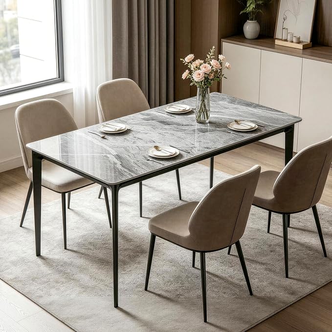 Rectangle Table Top,55.1 ” x 27.5 ” Grey Sintered Stone Tabletop, DIY Replacement & Cover Marble Desktop, Scratch & Wear Resistant, Easy to Clean, Suitable for Indoor & Outdoor