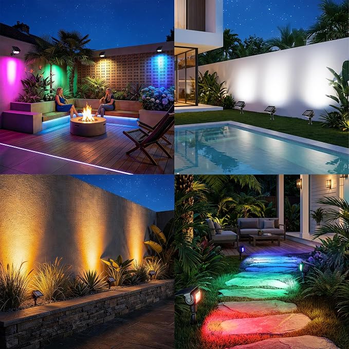 Brizled Solar Powered Spotlight Color Outdoor Spot Light Landscape Lighting | 360° Rotation Head; 9 Color & 11 Mode; IP65 Waterproof; Adjustable Height; Stake or Wall Mounted for Yard Tree Garden Pathway