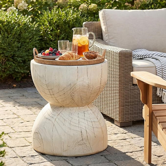 Christopher Knight Home 16.54" H Realistic Wood Vibe MGO Side Table Sculptural Hourglass End Table Indoor Outdoor Living Room Patio Balcony Decor Accent Table