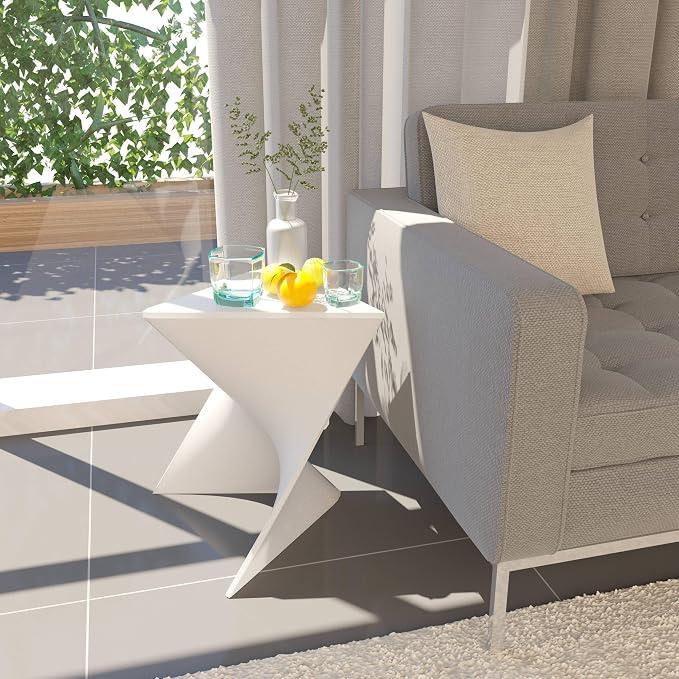 LeisureMod 15.75" Triangular Side Table, Stackable Plastic Accent End Table for Indoor & Outdoor Use, Weather-Resistant Modern Patio & Living Room Table, Set of 4, White