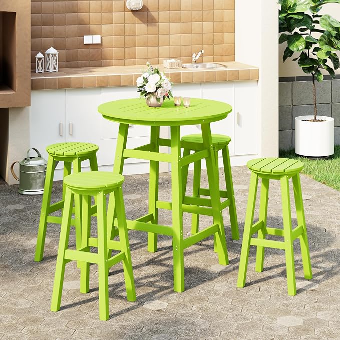 Costaelm Patio Bistro Table, 42" Counter Height Round Patio Cocktail Bar Table with Umbrella Hole, Outdoor Bistro Dining Pub Table for Front Porch Deck Backyard Garden, Lime