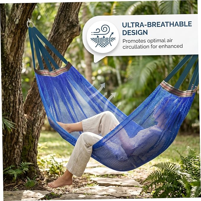 Outdoor Hammock Without Stand|Camping Hammock Lightweight Portable, Anti-roll Breathable Mesh Outdoor with Tree Straps & Carry Bag, Blue (102.36x51.18in)