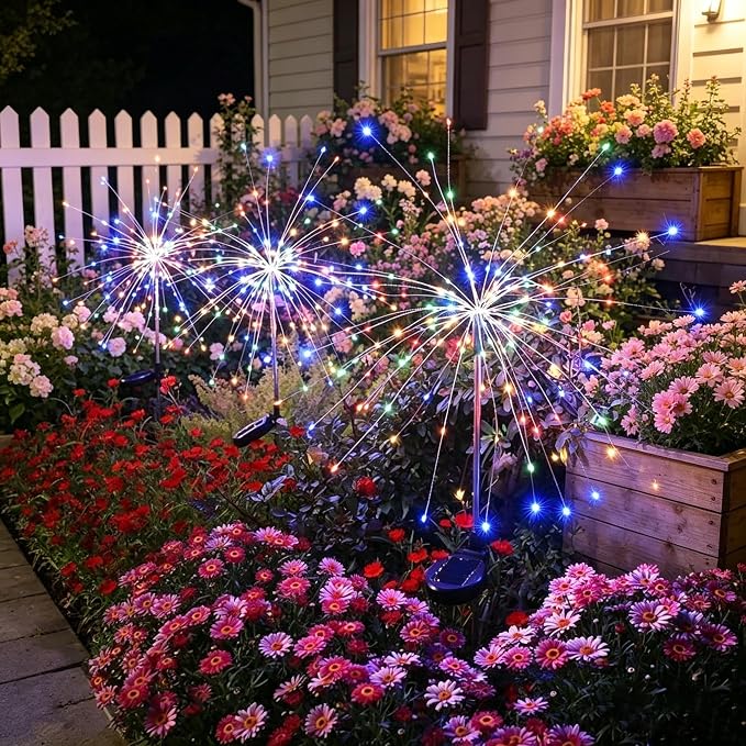 HPUFKOT Solar Garden Lights Outdoor,Waterproof Garden, 2PC 200 LED Twinkling Firework Lights Decorative with 8 Modes,Decor for Yard Patio Pathway Lawn for Yard Outside Fairy Decorative