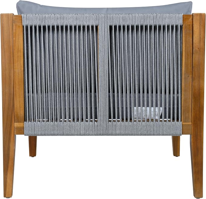 3 Pieces Outdoor Sectional Sofa Set, All Weather Rope Woven Patio Conversation Set with Solid Acacia Wood Frame, Water-Resistant Removable Cushions for Backyard Deck Poolside (Grey-4.19)
