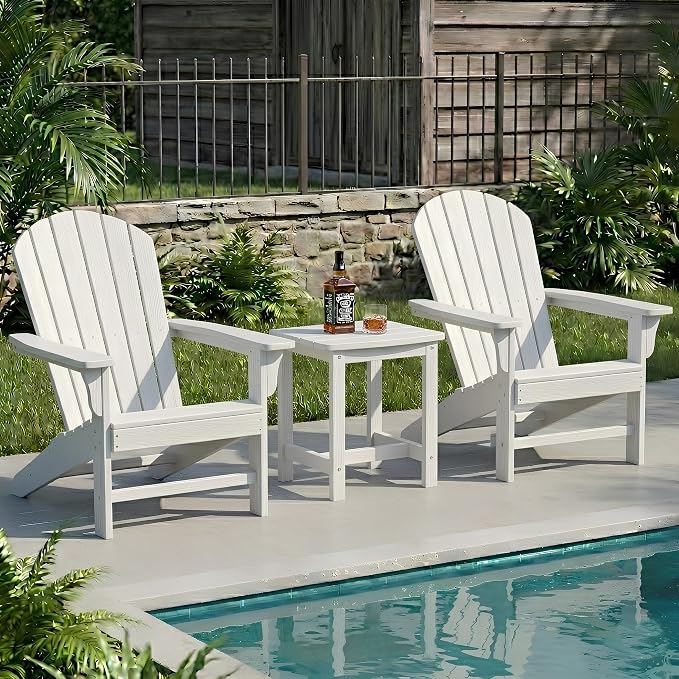 Y&M Outdoor Side Table, HIPS Adirondack Small Single Table, Waterproof Square Outside Table, Balcony Modern End Tables for Patio, Pool, Beach, Porch, Deck, Indoor or Outdoor Use, White