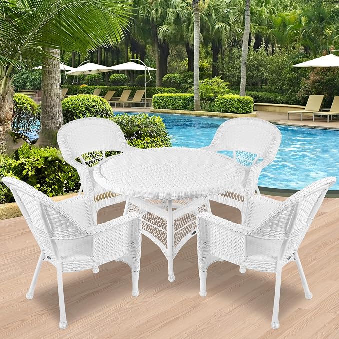 Jeco 5 Piece Wicker Outdoor Dining Set, White