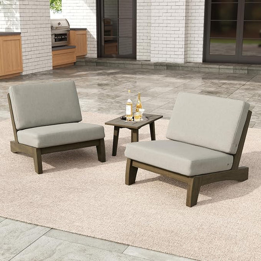 3 Pieces Patio Furniture Sets, All-Weather Outdoor Wood Bistro Set Patio Conversation Side Table Chiars for Balcony, Backyard