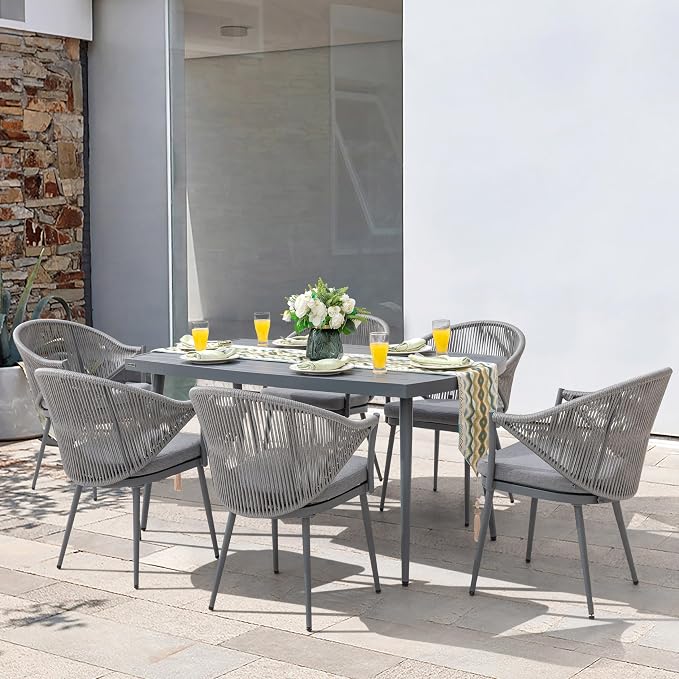 NUU GARDEN Outdoor Dining Table with 1.97" Umbrella Hole, All Weather Outdoor Patio Table, 6-Person Aluminum Rectangle Dining Table, Bistro Table for Garden, Poolside, Backyard, Grey