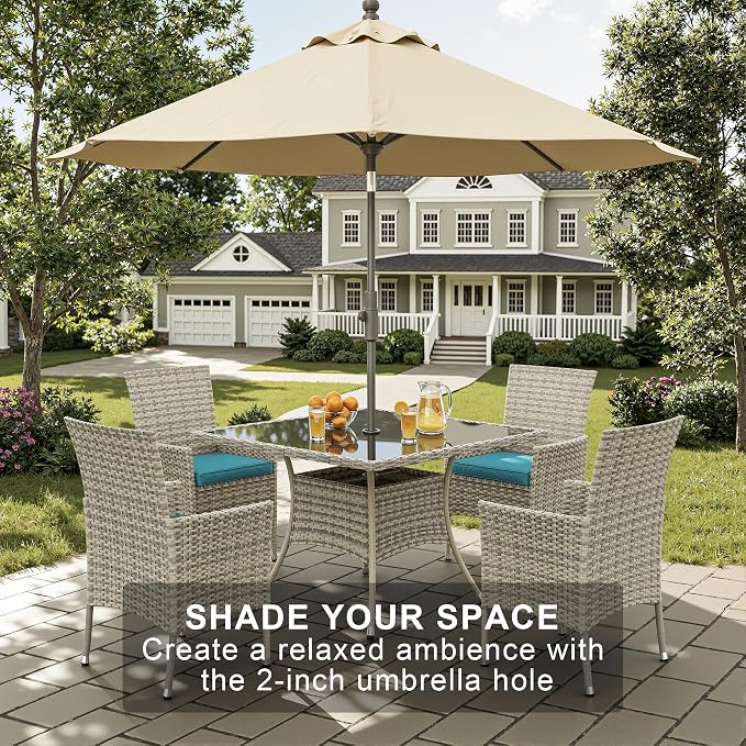 15-Piece Patio Dining Set, Patio Furniture Set with Square Tempered Glass Table & 12 Wicker Chairs, Expandable Design for Larger Groups, Outdoor Furniture for Backyard, Deck, Garden, Turquoise