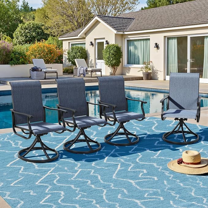 SUNCROWN Patio Swivel Rocker Dining Chairs Set of 4, All Weather High Back Textilene Outdoor Chairs with Sturdy Metal Frame, Swivel Rocking Patio Chairs for Backyard Lawn Garden Porch Deck, Blue