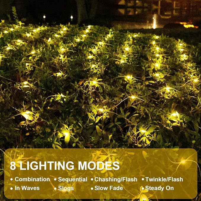 Bush Lights Outdoor, 9.8FT x 6.6FT Christmas Decorations Outdoor Net Lights, 8 Modes Connectable Mesh Light, 196 LED Christmas Warm White for Trees, Bushes, Garden, Yard Decorations