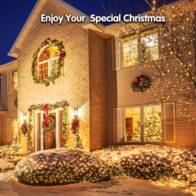 BlcTec Christmas Lights Outdoor 360 LED 9.8ft x 6.6ft Christmas Net Lights with 8 Modes, UL Certified, Timer, Connectable, Waterproof for Bushes, Shrubs, Yard Outdoor Xmas Decorations, Warm White