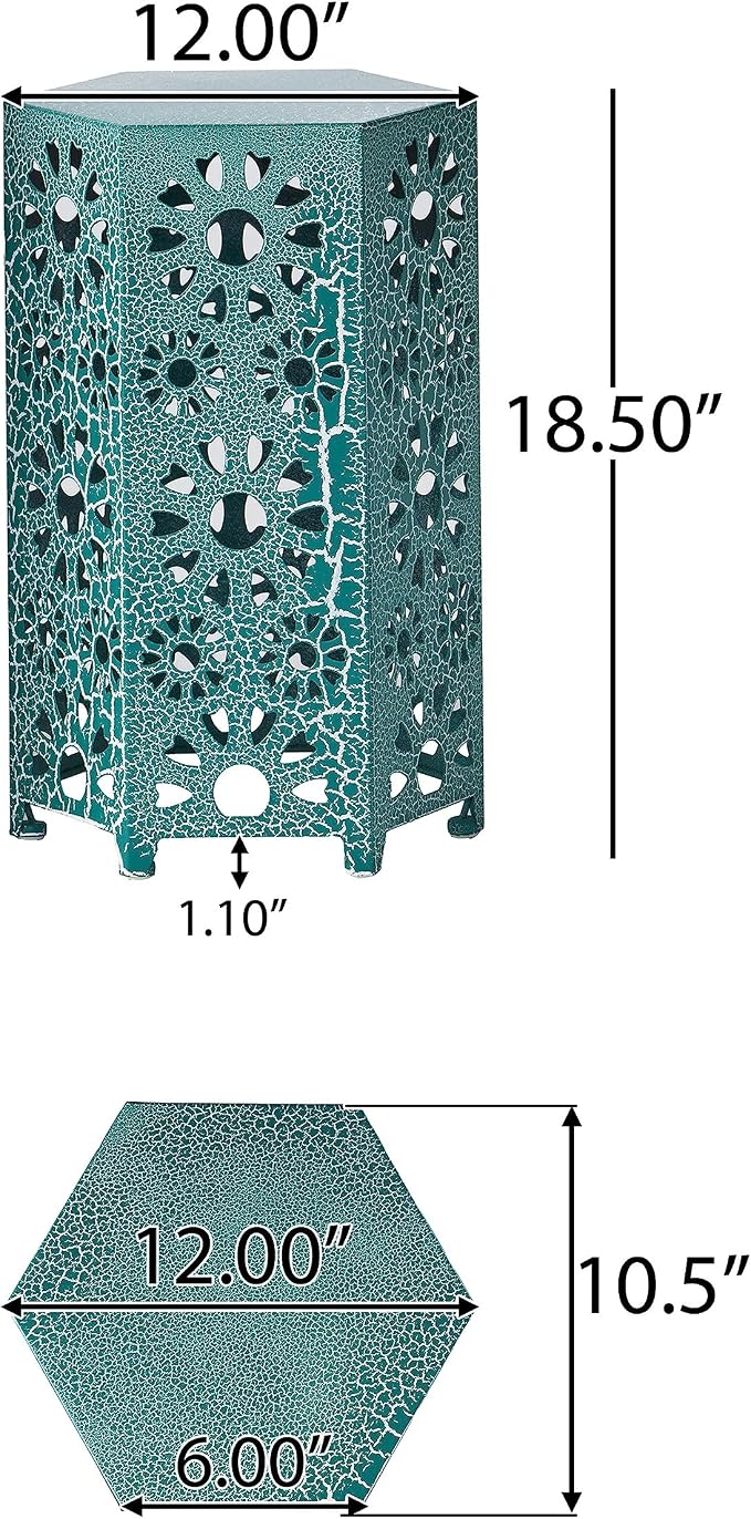 12" Outdoor Side Table, Decorative Cutout Metal Side Table, Multi Functional - Coffee Table, Night Stand, Plant Stand for Patio, Garden, Backyard, Gazebo Indoor (Teal)