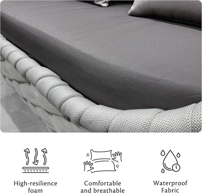 4-Piece Aluminum Wicker Patio Furniture Set, All Weather Rattan Conversation Sofa with Waterproof Cushion & Round Coffee Table, Indoor Balcony Backyard Sectional Couch, Dark Grey