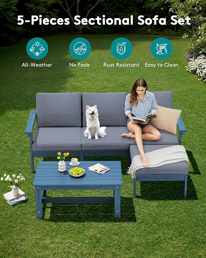 SERWALL HDPE Outdoor Sectional with Ottoman & Coffee Table