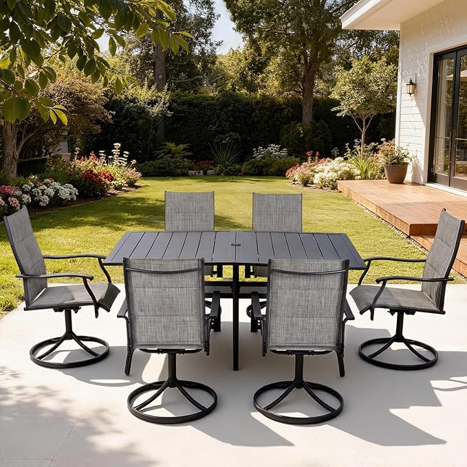 Patio Swivel Rocker Chairs Set of 6,Outdoor Dining Chairs High Back,15° Gentle Rocking Patio Chair with Padded Textilene, Metal Frame for Poolside Lawn Garden,Grey(6 PCS)