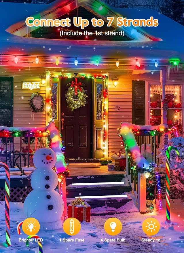 Vintage C9 Christmas Lights Outdoor, 200Ft 100 LED Multicolor String Lights | Waterproof Shatterproof Connectable Christmas Tree Lights for House Outside Roofline Patio Yard Home Xmas Decorations
