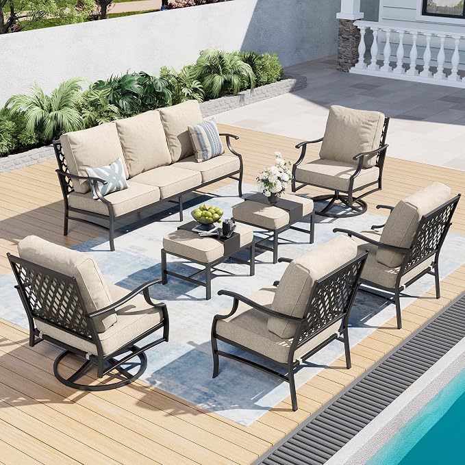 SUNSHINE VALLEY 7 Piece Outdoor Patio Furniture Sets Metal Modern Outoor Patio Conversation Set with 5.75" Extra Thick Cushion for Deck Backyard